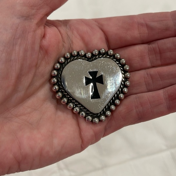 *Price Firm* Sterling Silver Heart with Cross Pin and Pendant - Picture 3 of 6